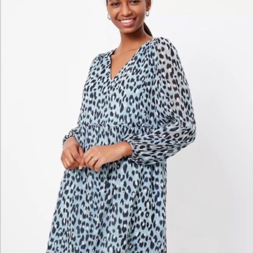 LOFT Blue and Black Long Sleeve Dress